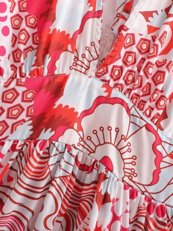 Červená bílá Boho šaty styl