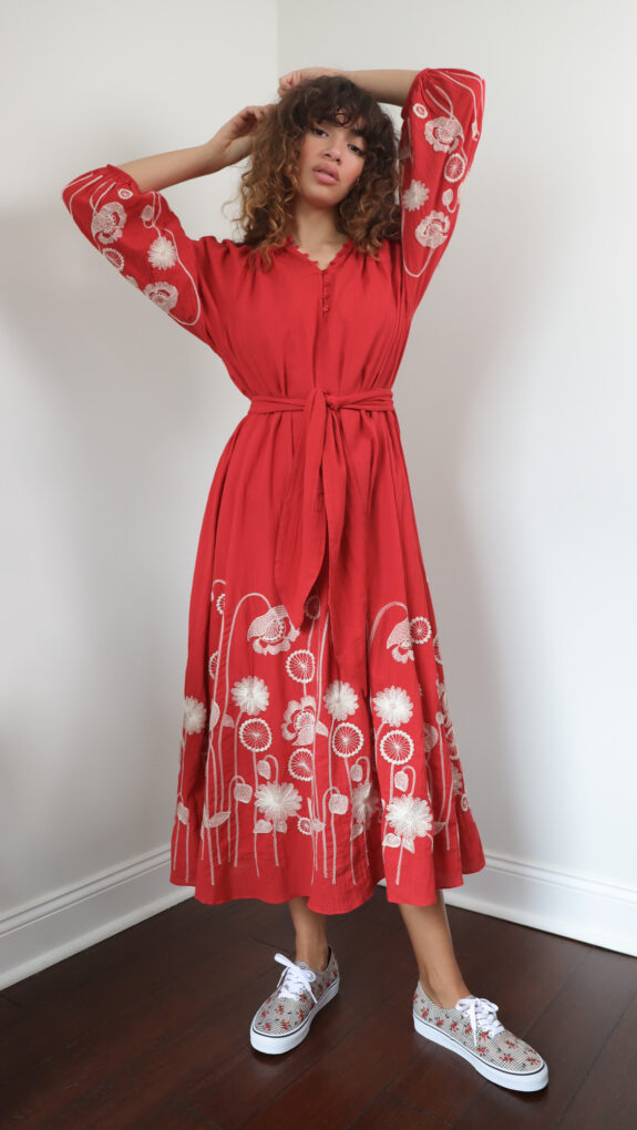 Boho Floral Swing Dress Red