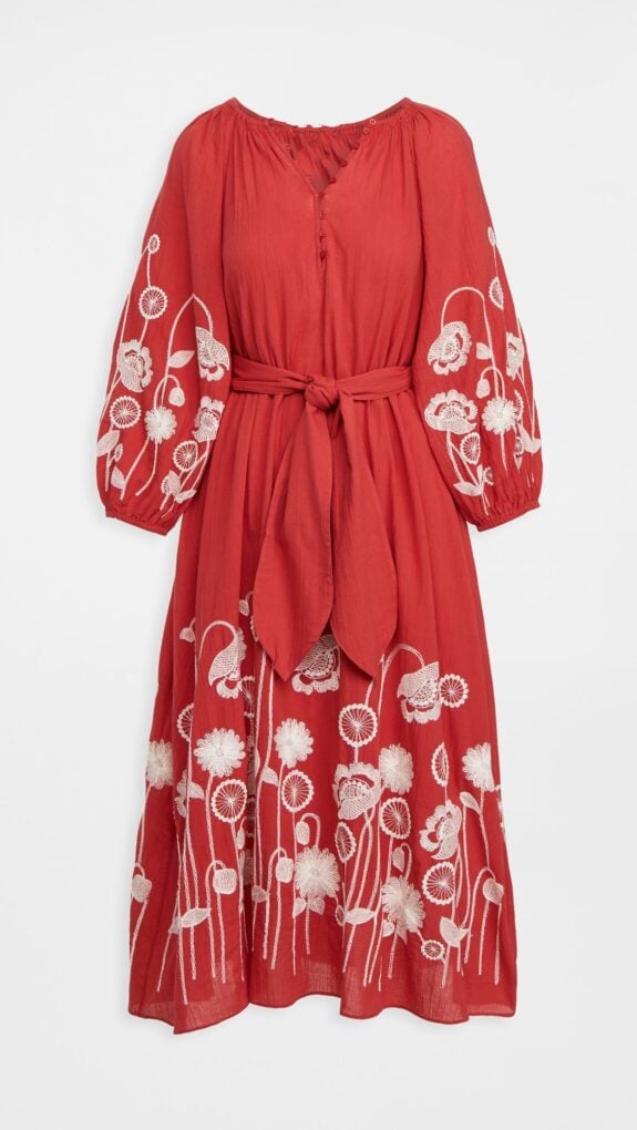 Boho Floral Swing Dress Red