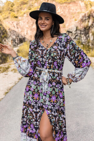Long Sleeve Boho Floral Dress