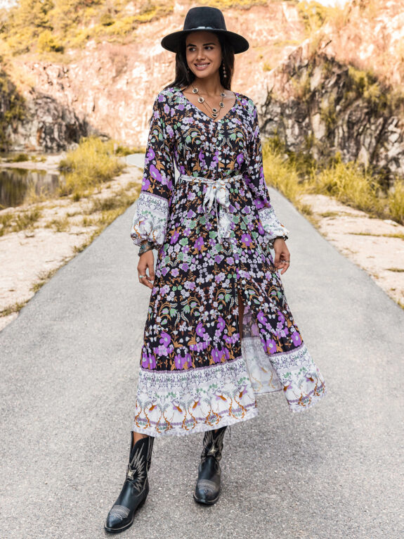 Floral Boho Dress V-Neck Delight