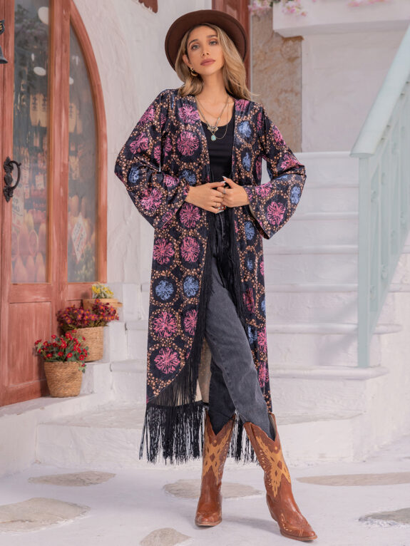 Printed Tassel Boho Kimono