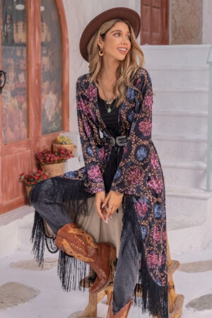 Trendy Fringe Boho Kimono