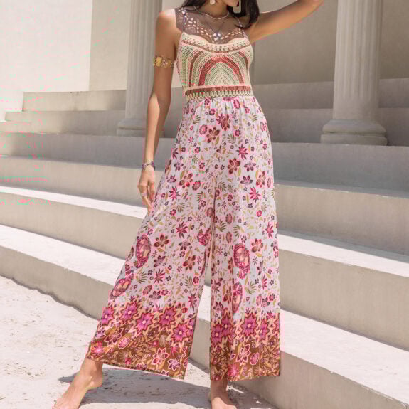 Boho Floral Print Jumpsuit Romper