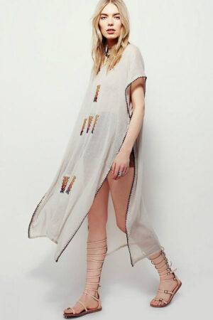 Embroidered Boho Split Dress Style
