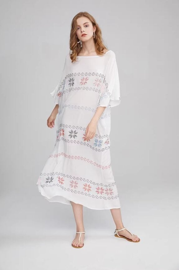 Embroidered A Line Boho Dress