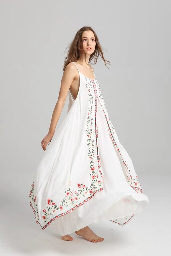 white boho festival dress White Lace Cotton Bohemian Maxi Dress ,Boho Sundress – Boho Queens