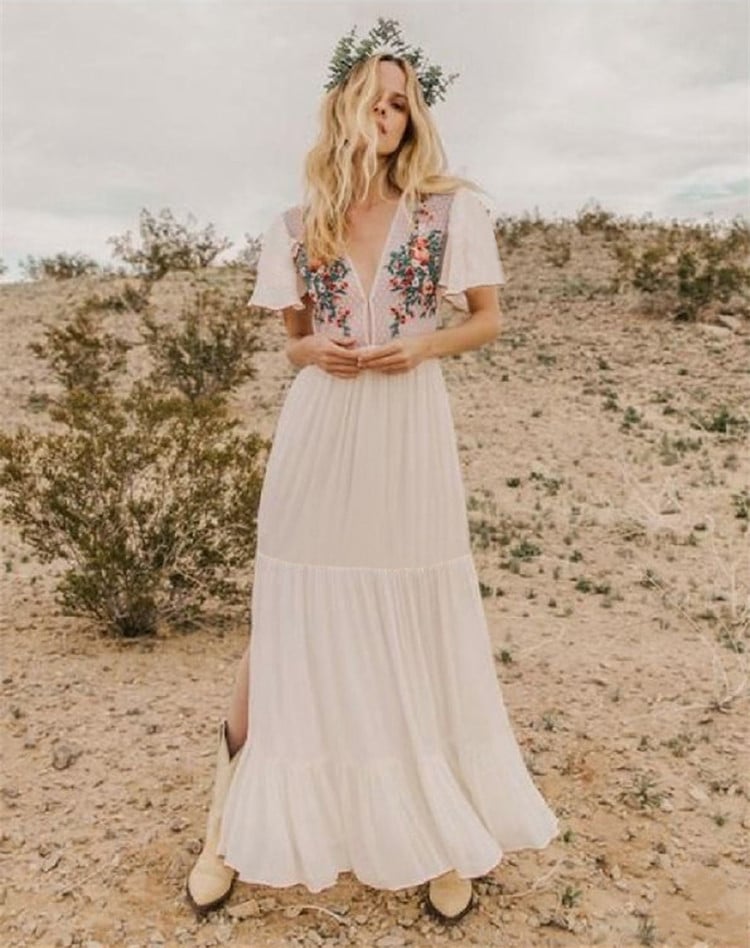Stylish Deep V Plunge Boho Dress