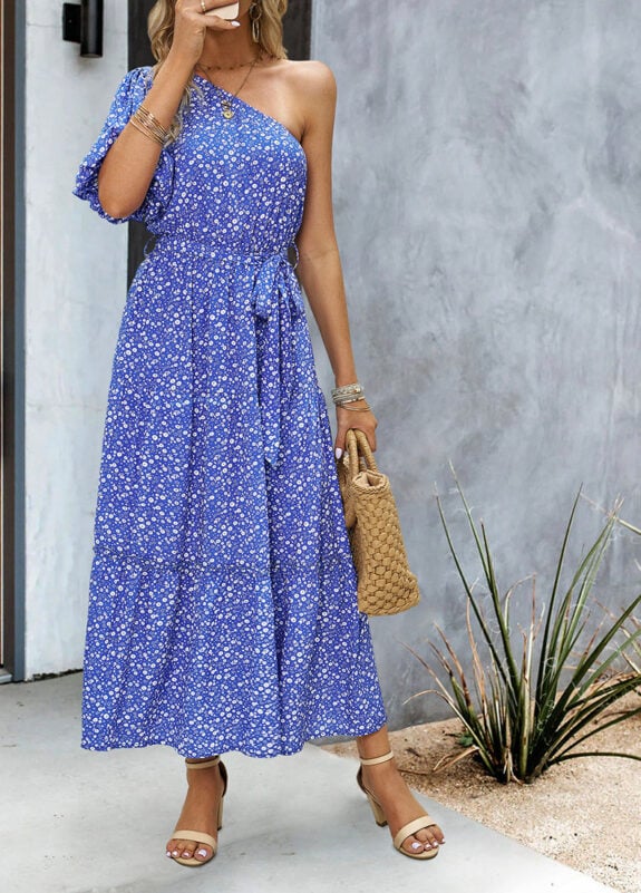 Vibrant One-Shoulder Boho Dress