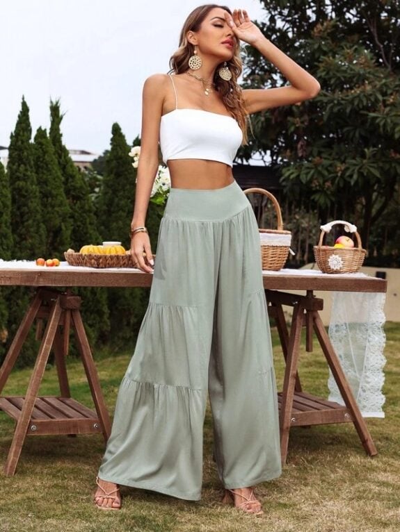 Pantalon évasé vert élégant pour femmes