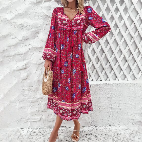 Langärmeliges Boho-Sommerkleid