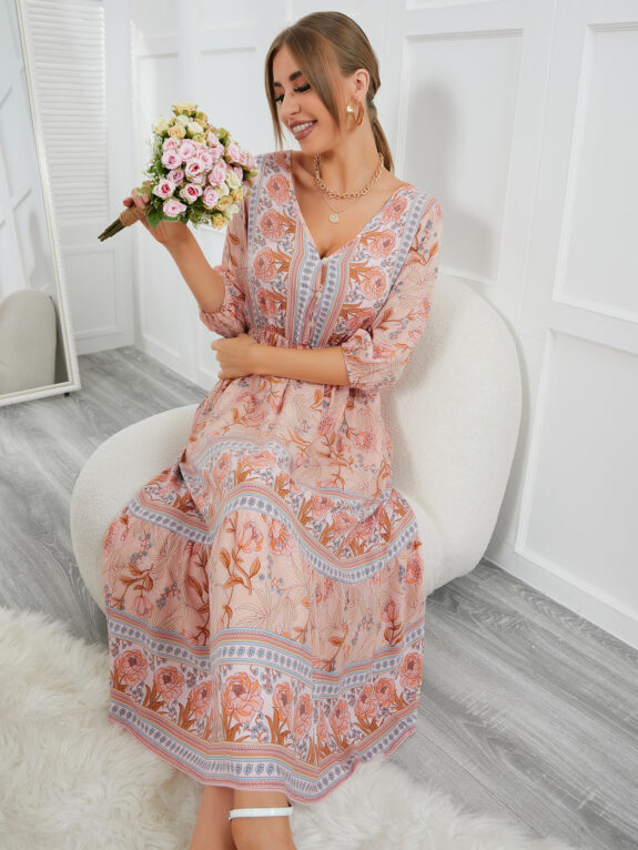 Mellanlång Boho klänning för kvinnor