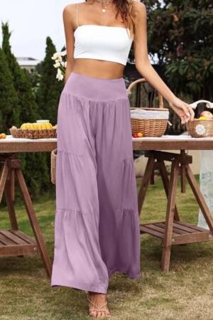 Pantalon évasé décontracté en coton et lin