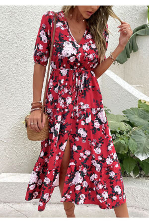 Boho Floral V Neck Dress