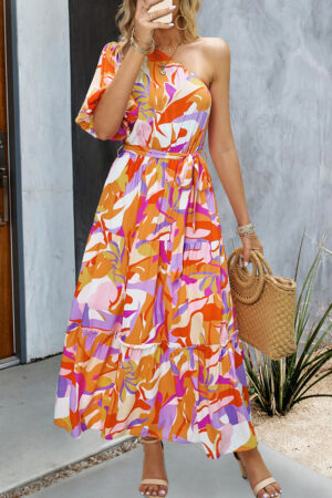 Vibrant One-Shoulder Boho Dress