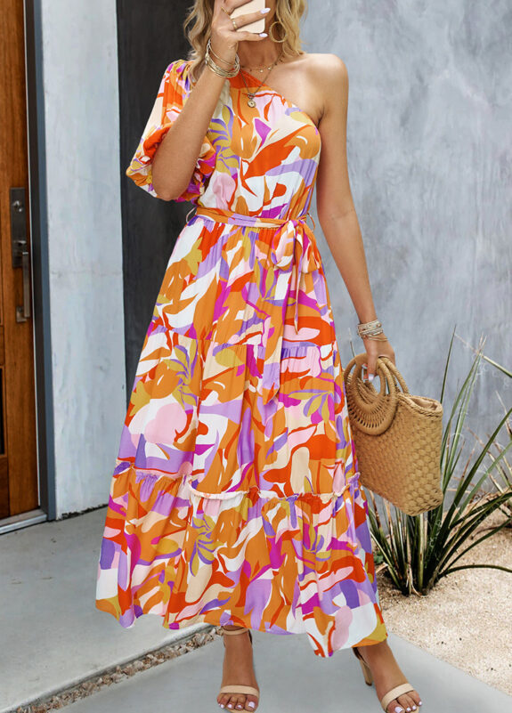 Vibrant One-Shoulder Boho Dress