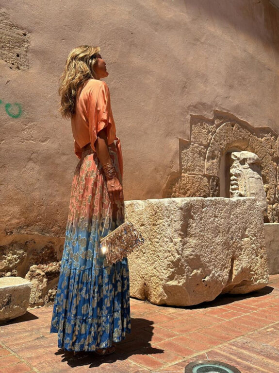 Boho Printed Ruffled Midi Skirt