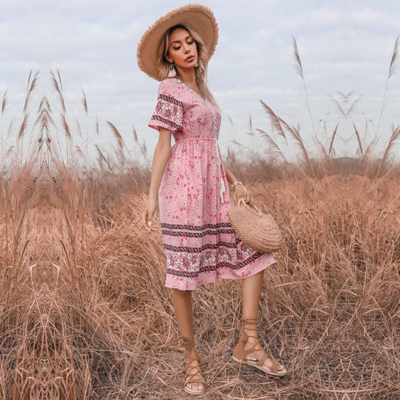 Tie-Neck Boho Dress for Sunshine