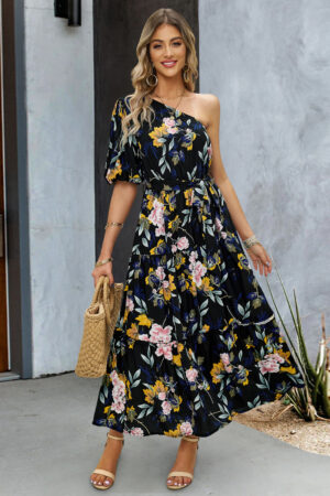 Vibrant One-Shoulder Boho Dress