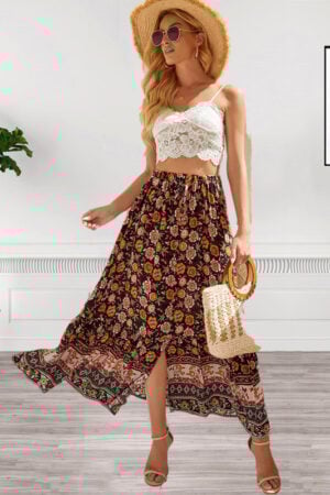 Vibrant Boho Flower Swing Skirt