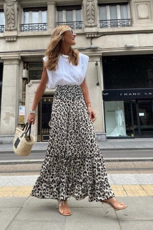 Boho Leopard Print Maxi Skirt