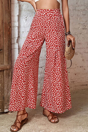 Calças Fluídas Florais Boho para Mulheres