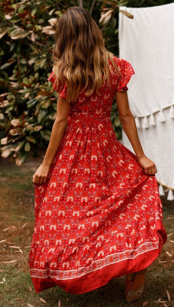 Floral V-Neck Boho Maxi Dress