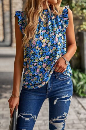 Blommig Boho Blus Utan Ärmar Top
