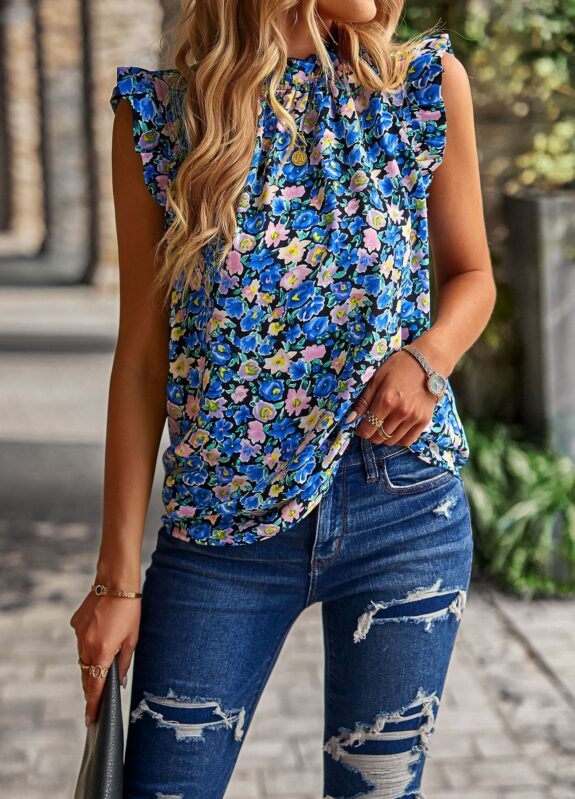 Blommig Boho Blus Utan Ärmar Top