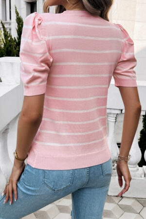 Boho Striped Puff Sleeve Sweater