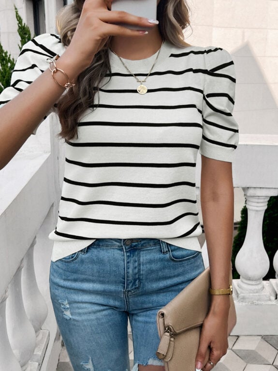 Trendy Striped Boho Knit Sweater
