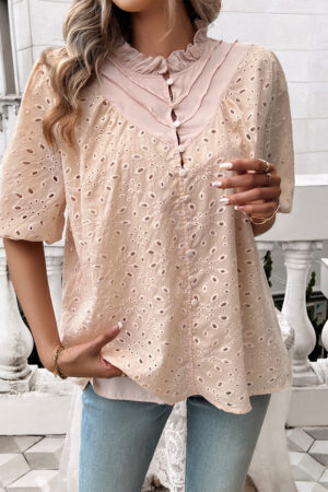 Boho Groene Pofmouw Blouse