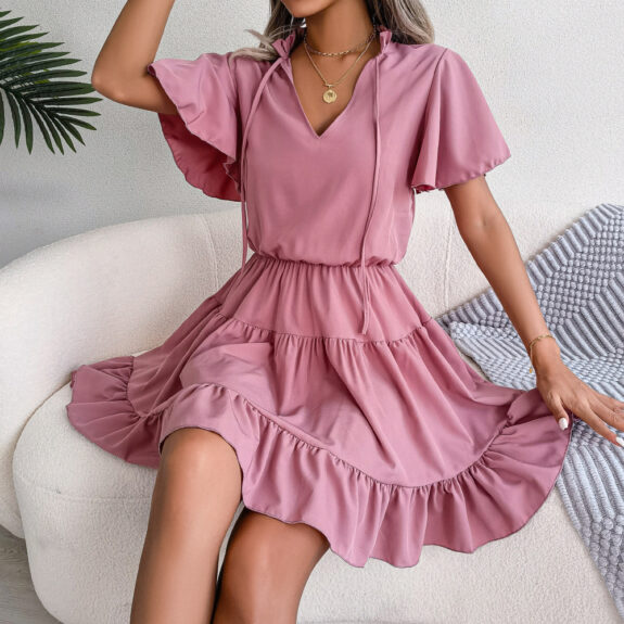Elegant Pink Boho Dress Women
