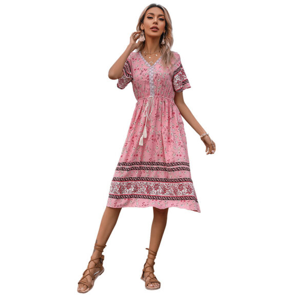 Slim-Fit Boho Dress in Pink