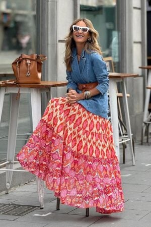 Boho Printet Volang Midi Nederdel