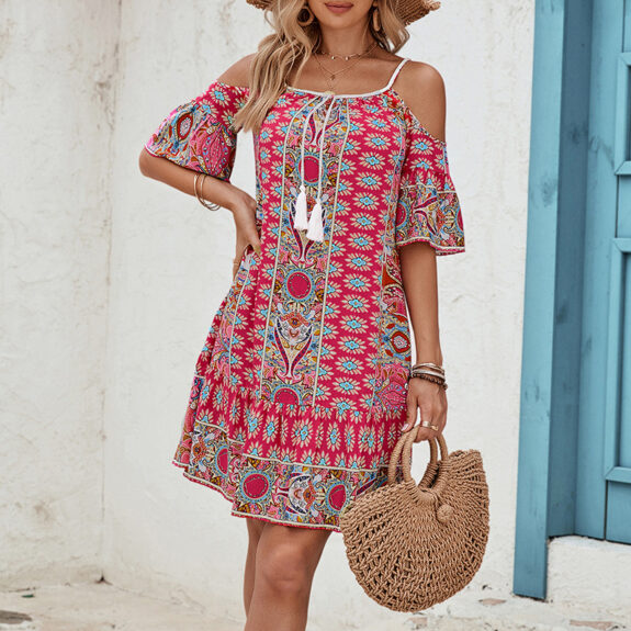 Robe de vacances boho rose vif