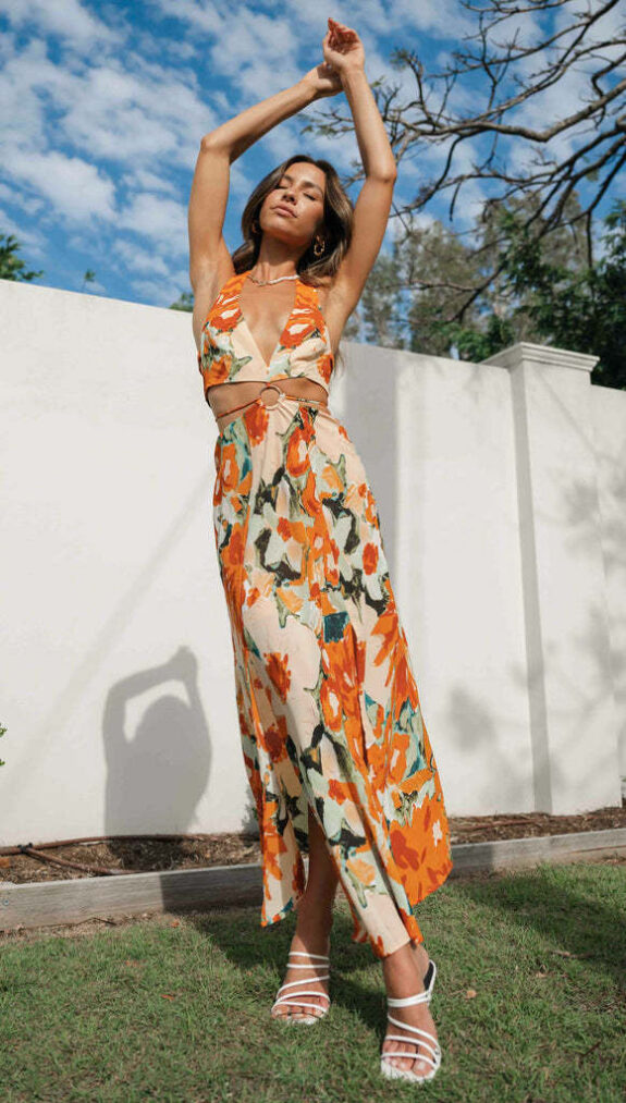 V Neck Backless Boho Dress