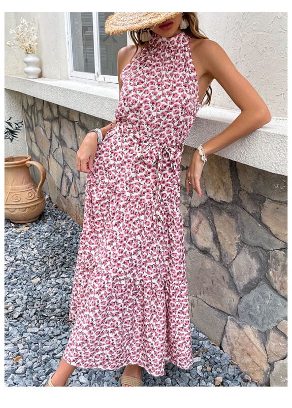 Boho Floral Halter Midi Dress