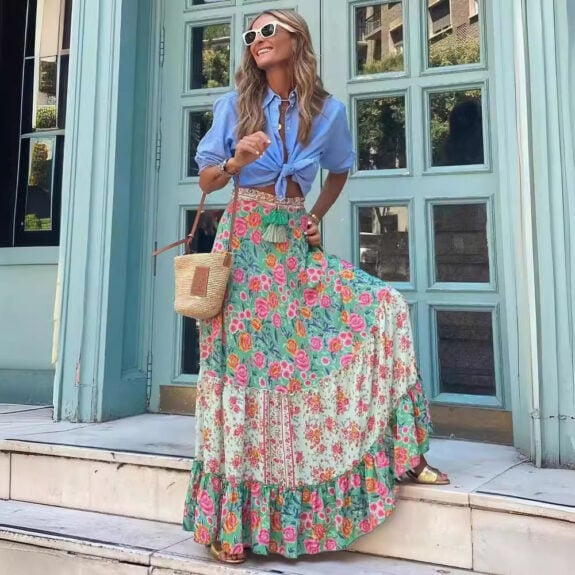 Boho Maxi Skirt Floral Print