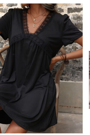 Stylisches Schwarzes Boho Kleid Frauen