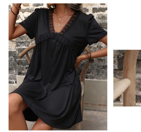 Stylisches Schwarzes Boho Kleid Frauen