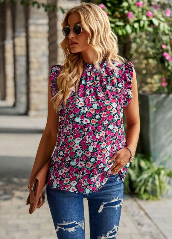 Blommig Boho Blus Utan Ärmar Top
