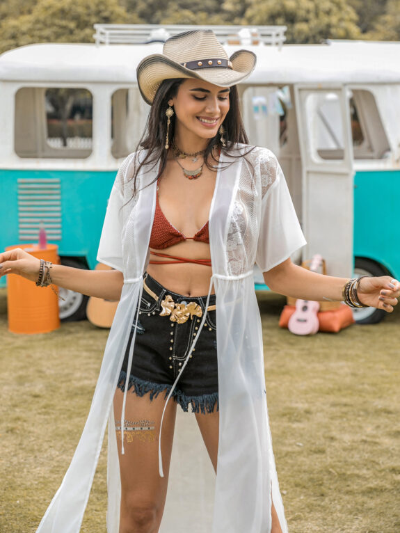 Floraler Boho-Kimono mit hoher Taille