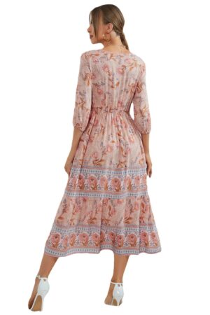 Snygg Boho Klänning med trekvarts ärm