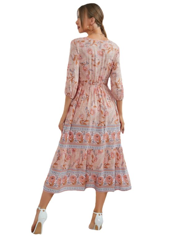 Snygg Boho Klänning med trekvarts ärm