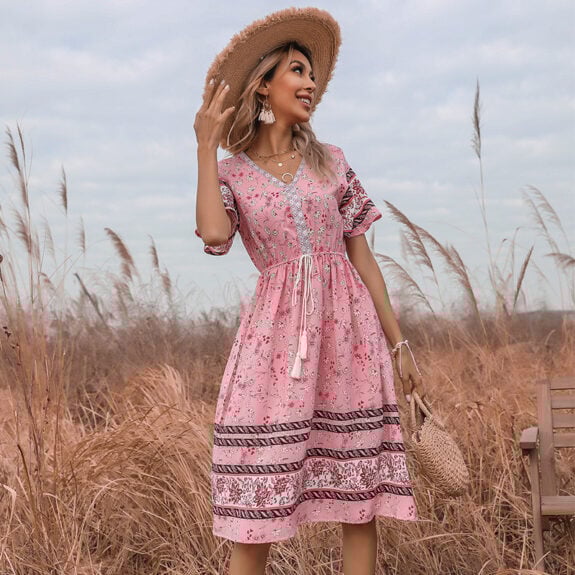 Boho Pink Floral Dress Delight