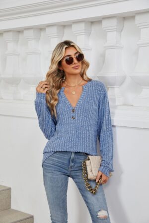 Casual V-Neck Boho Knit Sweater