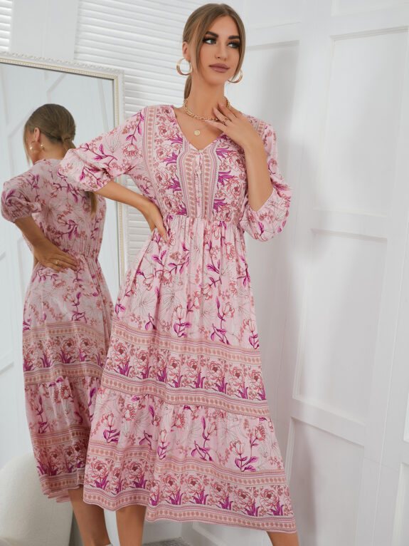 Mellanlång Boho klänning för kvinnor