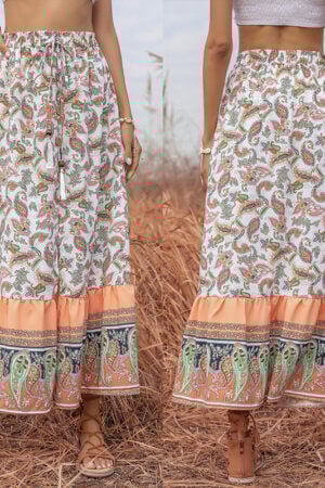 Behagelig boho-nederdel med selvbinder