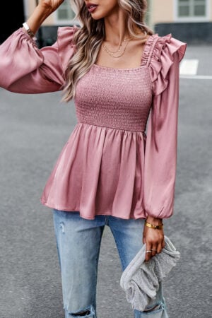 Boho Ruffle Long Sleeve Top for Women
